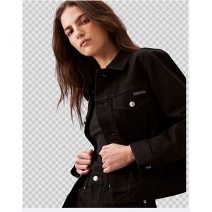 Calvin Klein Classic Trucker Black Denim Jacket Women's Sz Small NWOT